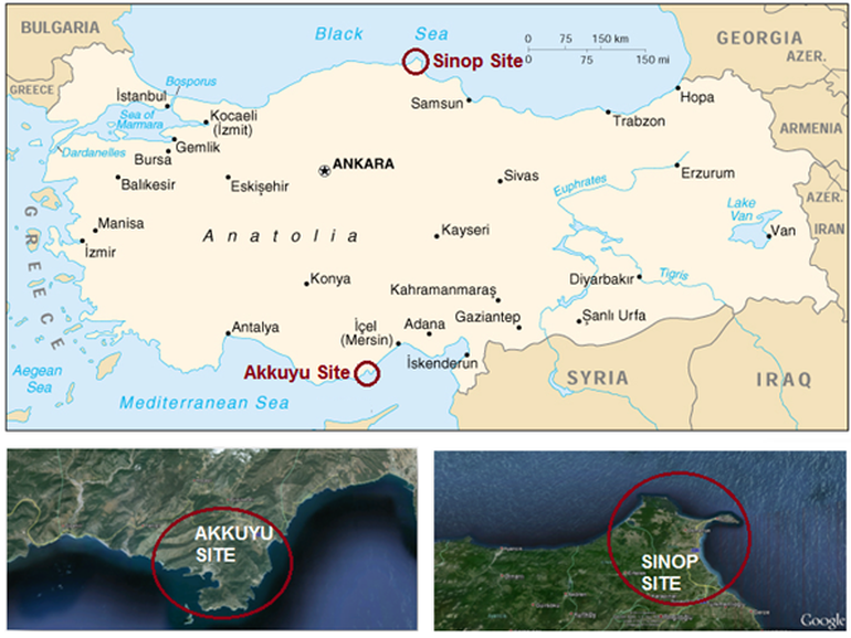 Akkuyu et Sinop, deux projets de centrales nucléaires en Turquie - source AIEA